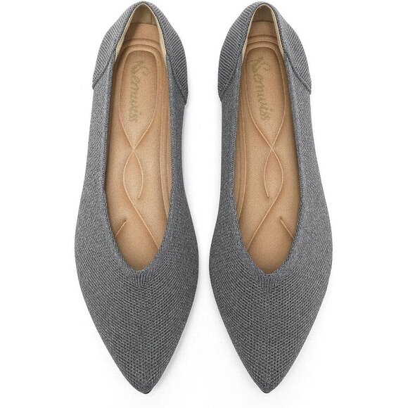 Shoes - Women Pointed Toe Ballet Gray Flat Comfortable Casual Dressy Work Office Shoes